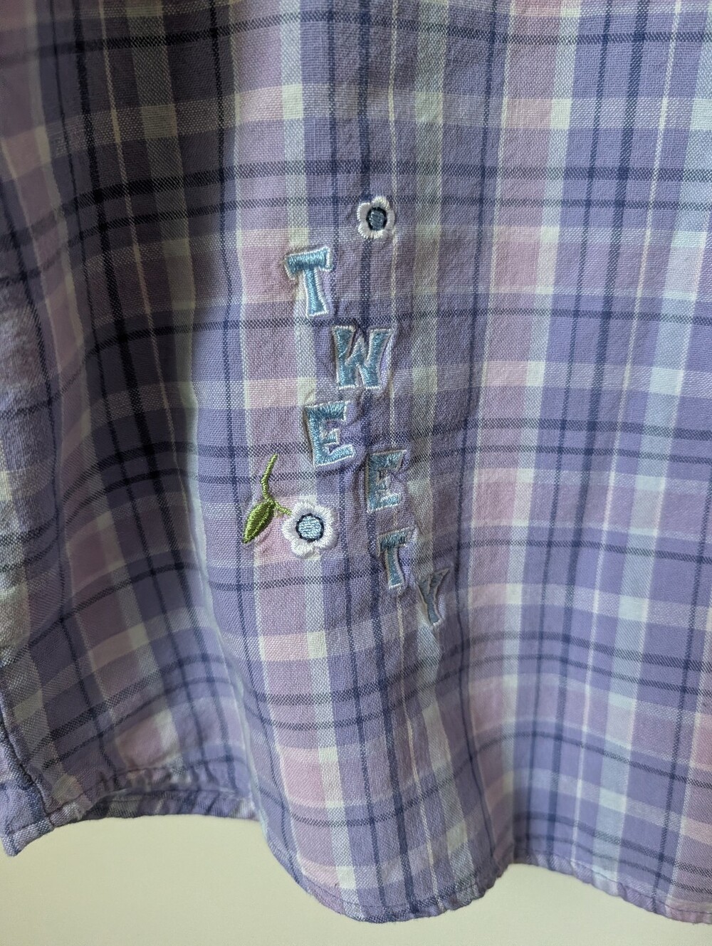Looney Tunes Vintage Plaid Tweety Button Down Shirt - Picture 4 of 6